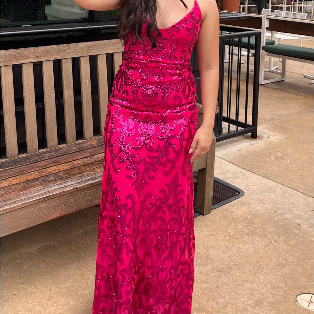 Pink Sequin Embellished Prom Gown